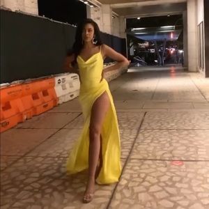 Yellow High Slit Gown With Small Train Size 4